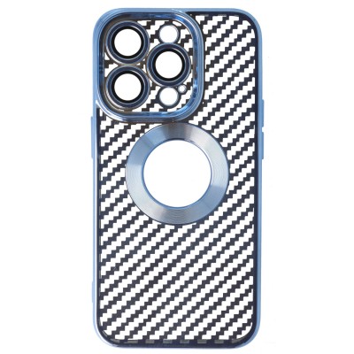 Husa iPhone 14 Pro, Carbon Fiber TPU, Albastru